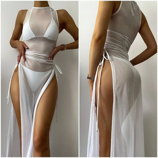 New Solid Color Sexy Split Swimsuit - Aqova