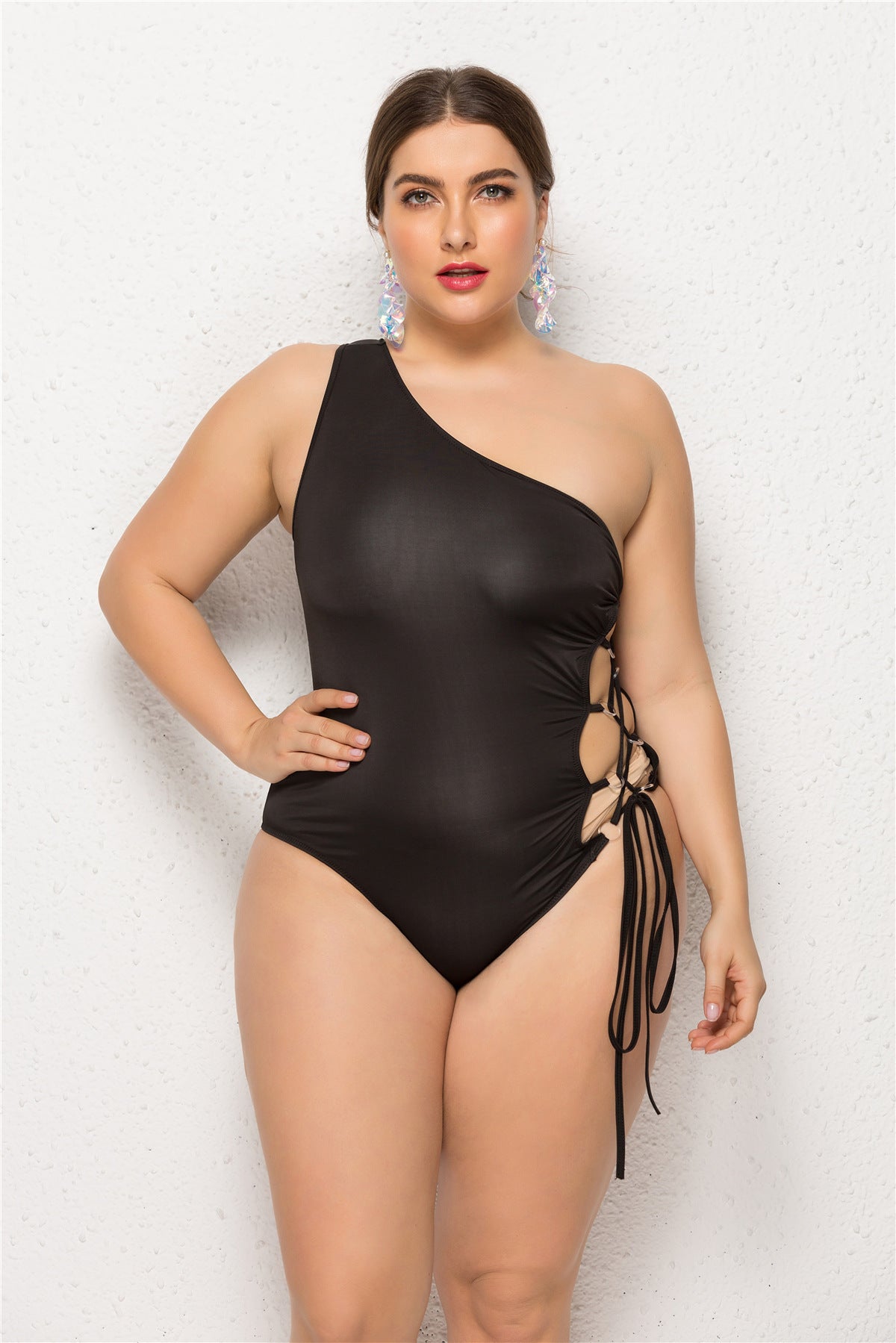 New Style Foreign Trade Oblique Shoulder Plus Fat Swimsuit European And American One - piece Bikini Swimsuit Female Plus Size Swimsuit - Aqova