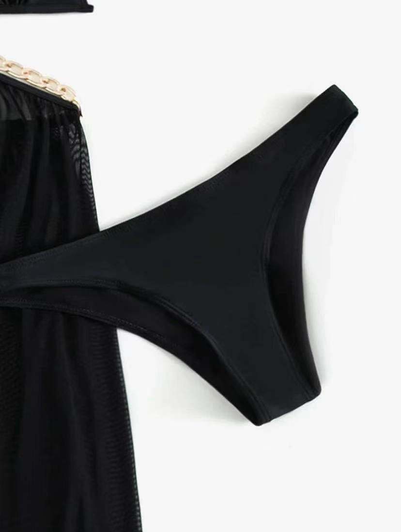 One Size Black Solid Slim Fit Triangle One - Piece Swimsuit - Aqova