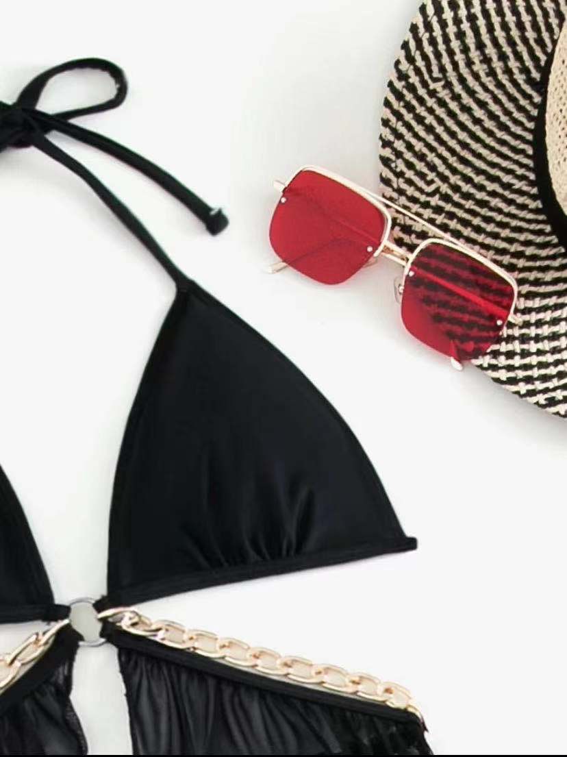 One Size Black Solid Slim Fit Triangle One - Piece Swimsuit - Aqova