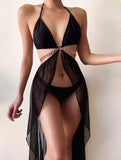 One Size Black Solid Slim Fit Triangle One - Piece Swimsuit - Aqova