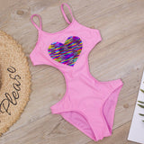 Peach Heart Adjustable Girls One - Piece Swimsuit - Retro Style for Swimming - Aqova