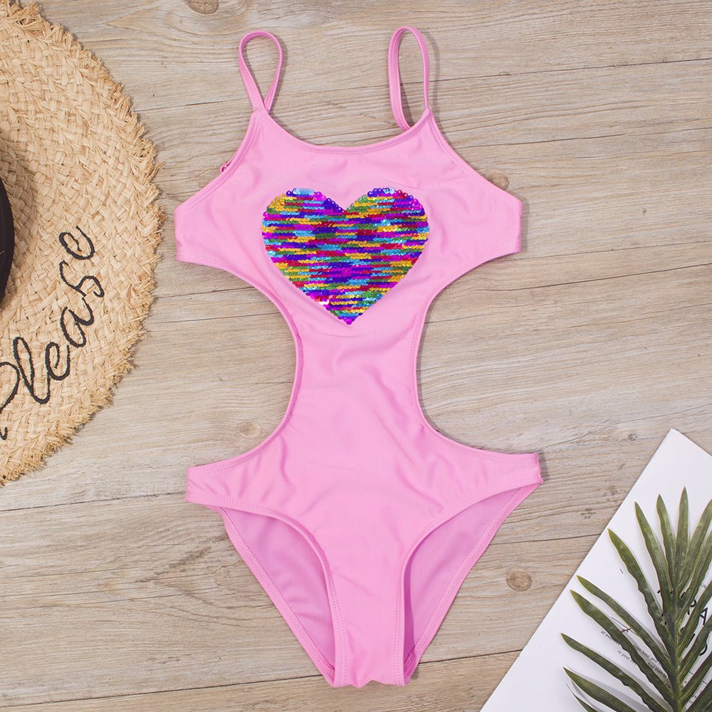 Peach Heart Adjustable Girls One - Piece Swimsuit - Retro Style for Swimming - Aqova