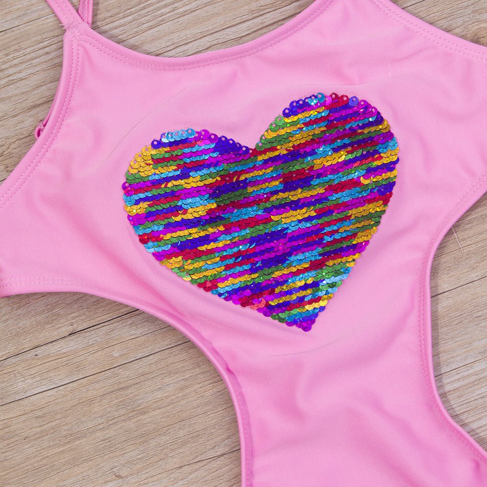 Peach Heart Adjustable Girls One - Piece Swimsuit - Retro Style for Swimming - Aqova