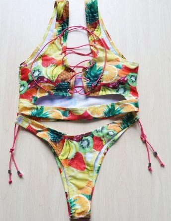 Pineapple Bikini Set for Curvy Women - Lace Up Thong Swimsuit - Aqova