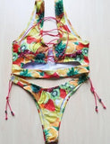 Pineapple Bikini Set for Curvy Women - Lace Up Thong Swimsuit - Aqova