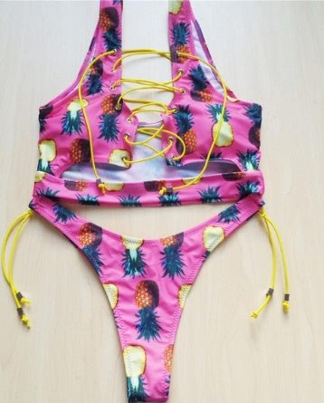 Pineapple Bikini Set for Curvy Women - Lace Up Thong Swimsuit - Aqova