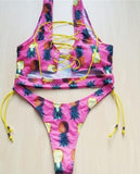 Pineapple Bikini Set for Curvy Women - Lace Up Thong Swimsuit - Aqova
