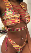 Pineapple Bikini Set for Curvy Women - Lace Up Thong Swimsuit - Aqova