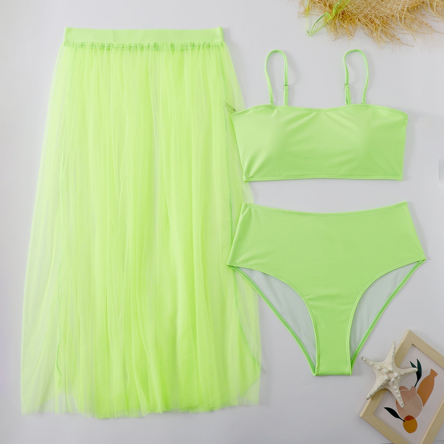 Plus Size Bikini Split Swimsuit Gauze Skirt - Aqova