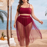 Plus Size Bikini Split Swimsuit Gauze Skirt - Aqova