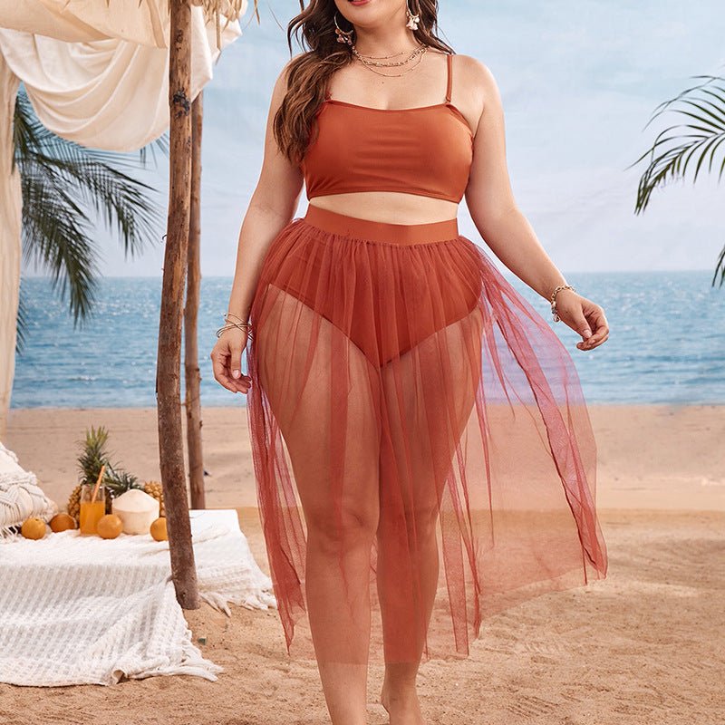 Plus Size Bikini Split Swimsuit Gauze Skirt - Aqova