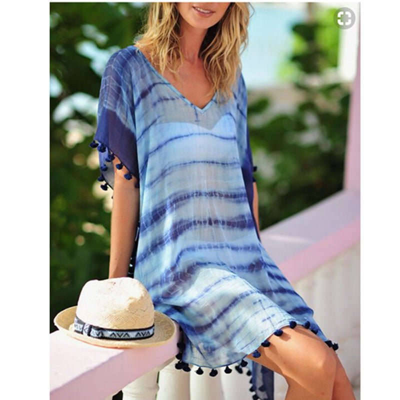 Plus Size Chiffon Beach Blouse - Loose Sun Protection Swimwear Top - Aqova