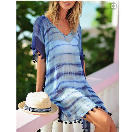 Plus Size Chiffon Beach Blouse - Loose Sun Protection Swimwear Top - Aqova