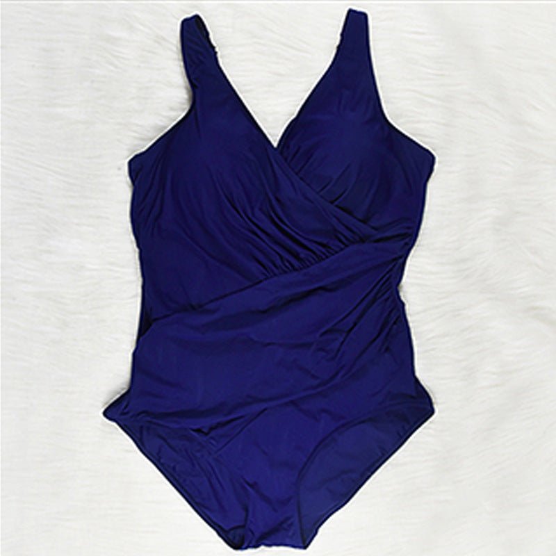 Plus Size High Waist Swimwear - One - Piece Stylish Comfort in Orange & Navy - Aqova