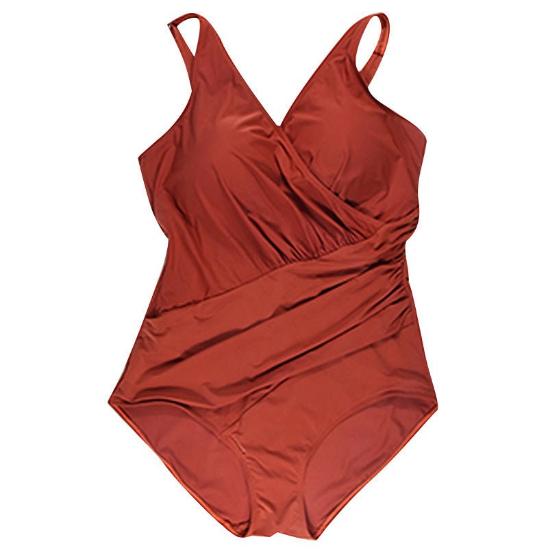Plus Size High Waist Swimwear - One - Piece Stylish Comfort in Orange & Navy - Aqova
