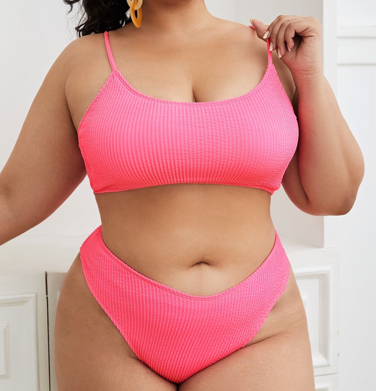 Plus - size Solid Color Bikini Swimsuit - Aqova