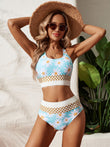Plus Size Split Swimsuit Printed Zipper Bikini Swimsuit - Aqova