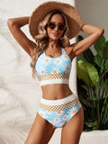 Plus Size Split Swimsuit Printed Zipper Bikini Swimsuit - Aqova