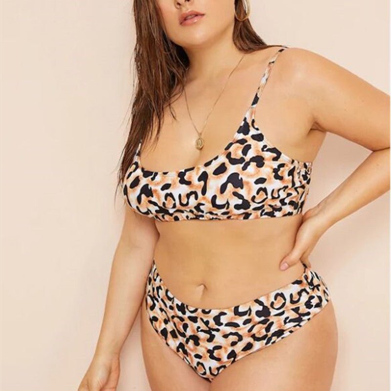 Plus size triangle split leopard print bikini - Aqova