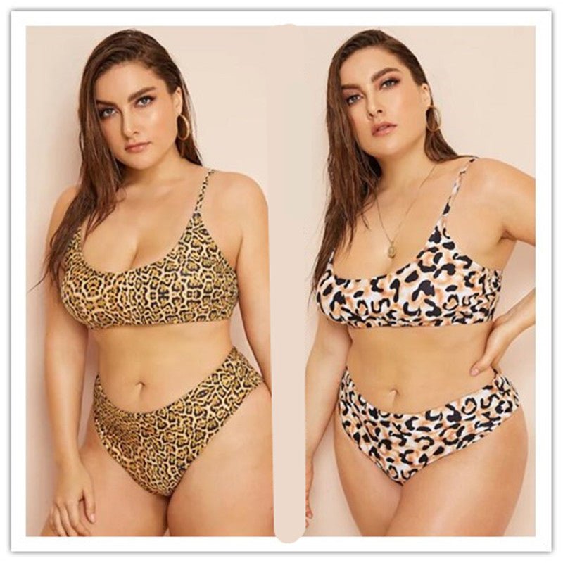 Plus size triangle split leopard print bikini - Aqova