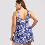 Print plus - size skirt split swimsuit - Aqova