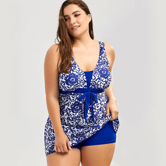 Print plus - size skirt split swimsuit - Aqova