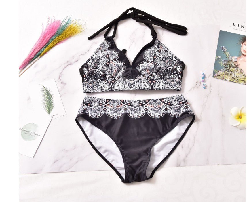 Printed Swimsuit Retro Bikini With Back Straps - Aqova