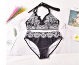 Printed Swimsuit Retro Bikini With Back Straps - Aqova