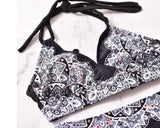 Printed Swimsuit Retro Bikini With Back Straps - Aqova