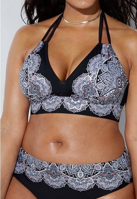 Printed Swimsuit Retro Bikini With Back Straps - Aqova