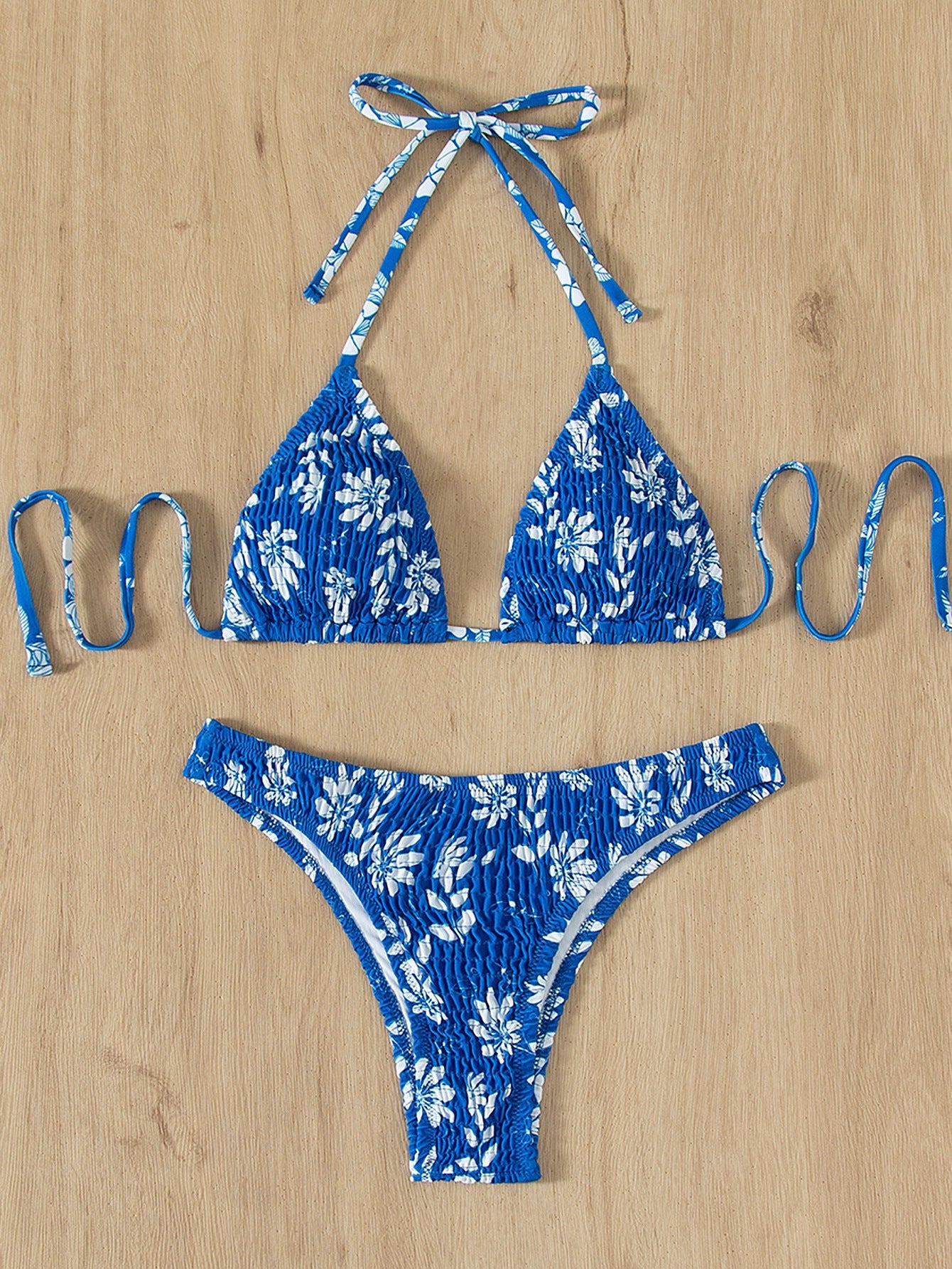 Printed Triangle Bag Bikini Tied Swimsuit - Aqova