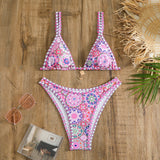 Retro 4 - color Printed Women's Swimwear Bikini - Aqova