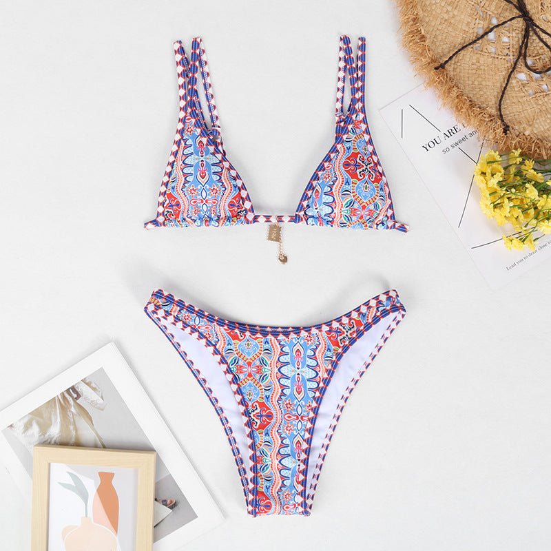 Retro 4 - color Printed Women's Swimwear Bikini - Aqova