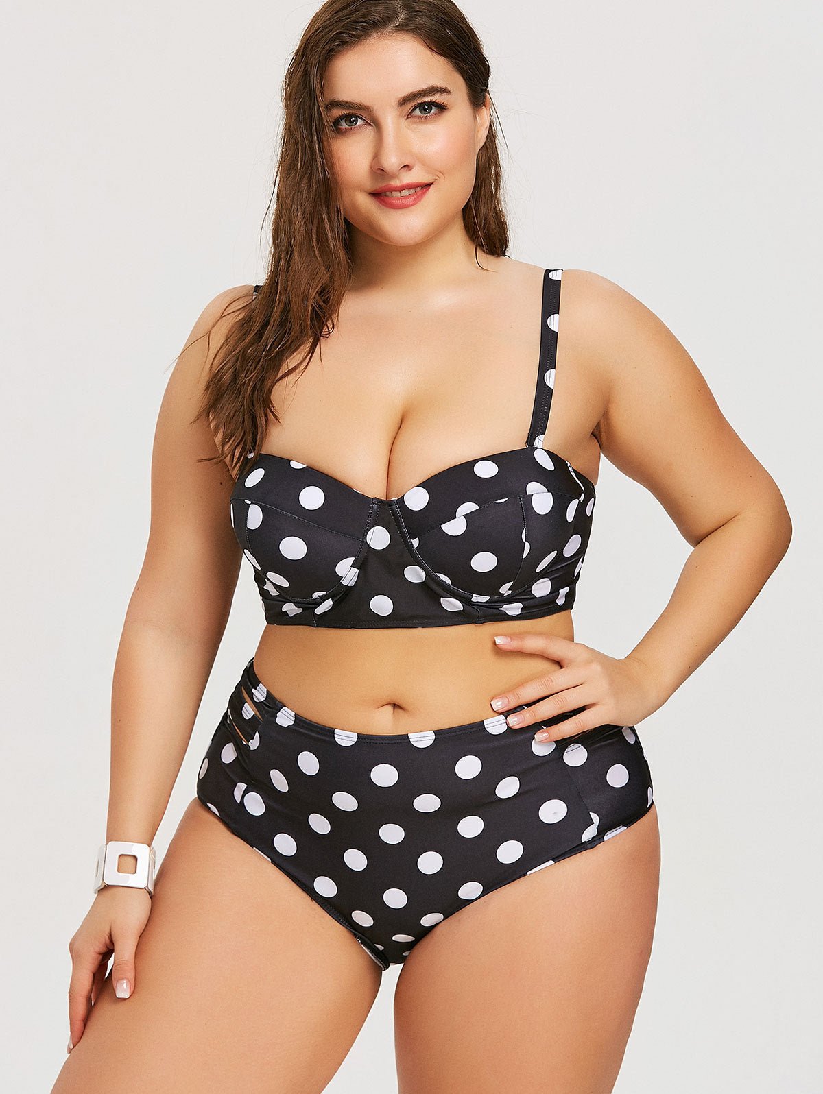 Retro Polka Dot Plus Size Bikini Set - High - Rise & Padded Swimwear - Aqova