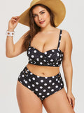Retro Polka Dot Plus Size Bikini Set - High - Rise & Padded Swimwear - Aqova