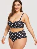 Retro Polka Dot Plus Size Bikini Set - High - Rise & Padded Swimwear - Aqova