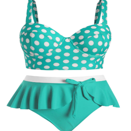 Retro Wave Plus Size Bikini Set - Push Up Two - Piece Swimwear for Women - Aqova