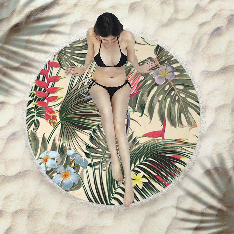 Round Fringed Beach Towel - Colorful Microfiber Bath Towel for Pool & Spa - Aqova