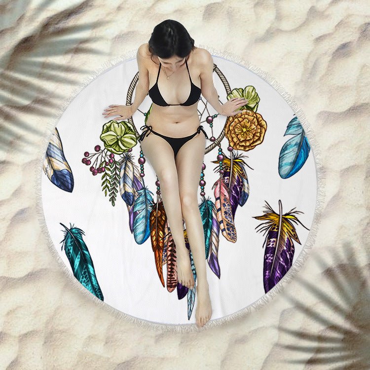 Round Fringed Beach Towel - Colorful Microfiber Bath Towel for Pool & Spa - Aqova
