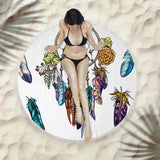 Round Fringed Beach Towel - Colorful Microfiber Bath Towel for Pool & Spa - Aqova