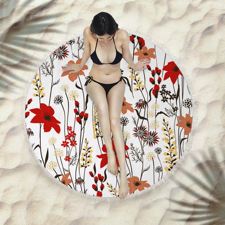 Round Fringed Beach Towel - Colorful Microfiber Bath Towel for Pool & Spa - Aqova