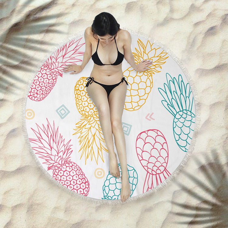 Round Fringed Beach Towel - Colorful Microfiber Bath Towel for Pool & Spa - Aqova