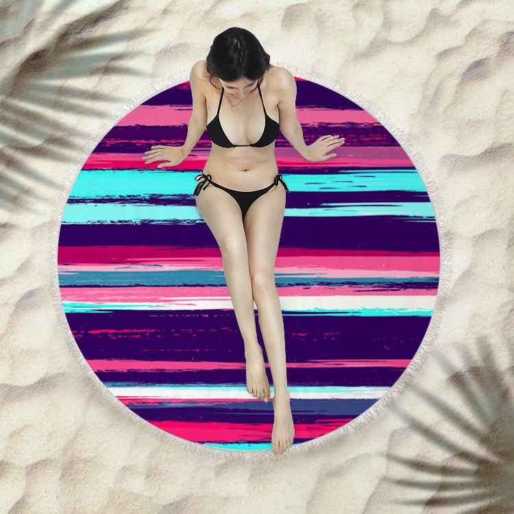 Round Fringed Beach Towel - Colorful Microfiber Bath Towel for Pool & Spa - Aqova