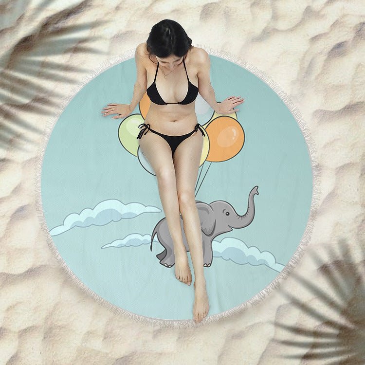 Round Fringed Beach Towel - Colorful Microfiber Bath Towel for Pool & Spa - Aqova