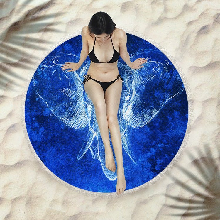 Round Fringed Beach Towel - Colorful Microfiber Bath Towel for Pool & Spa - Aqova