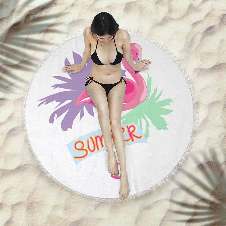Round Fringed Beach Towel - Colorful Microfiber Bath Towel for Pool & Spa - Aqova