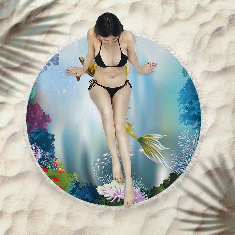 Round Fringed Beach Towel - Colorful Microfiber Bath Towel for Pool & Spa - Aqova