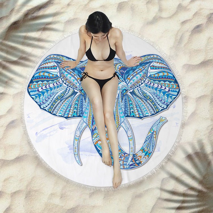 Round Fringed Beach Towel - Colorful Microfiber Bath Towel for Pool & Spa - Aqova