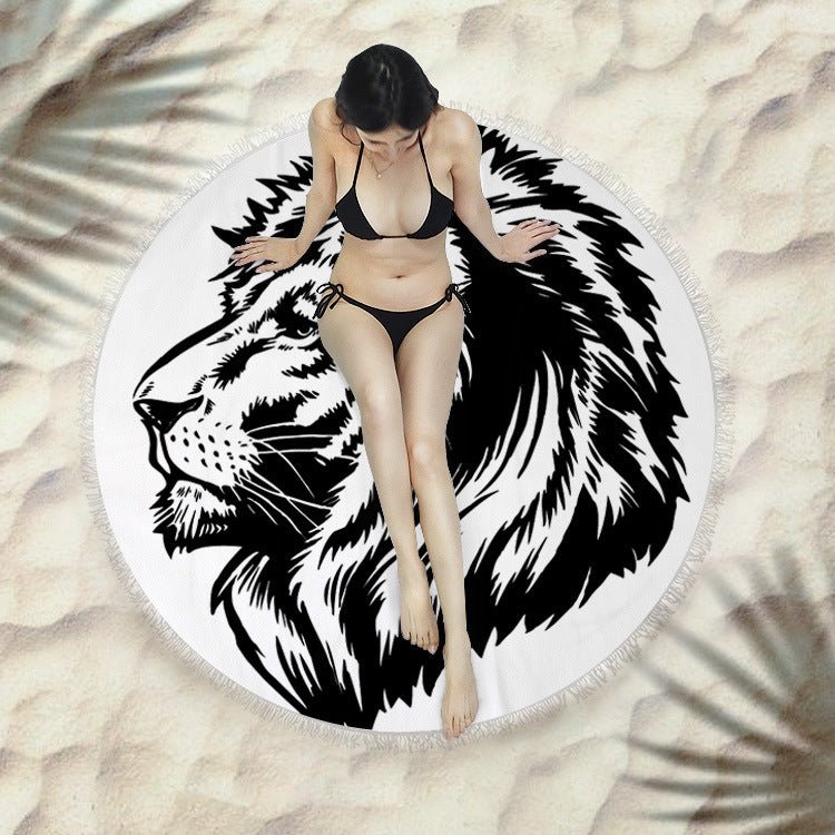 Round Fringed Beach Towel - Colorful Microfiber Bath Towel for Pool & Spa - Aqova